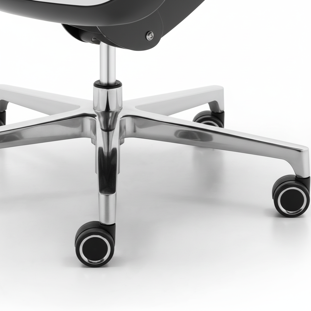 铝合金五星脚和PU脚轮细节